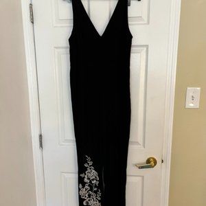Anthropologie Black Jumpsuit with Embroidered Floral Detail - Sz 10